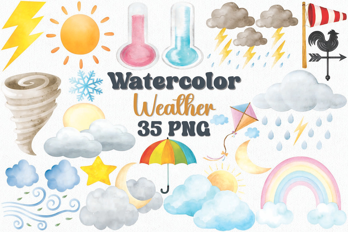 Watercolor Weather Clipart Set, an Illustration by CropUp Creative (Photo 1 of 4)