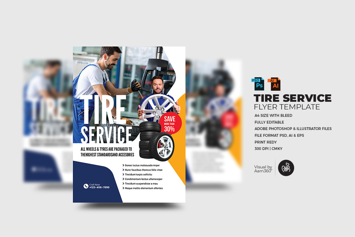 Tire Repair Service Flyer Template, a Flyer Template by Aam360 (Photo 3 of 5)