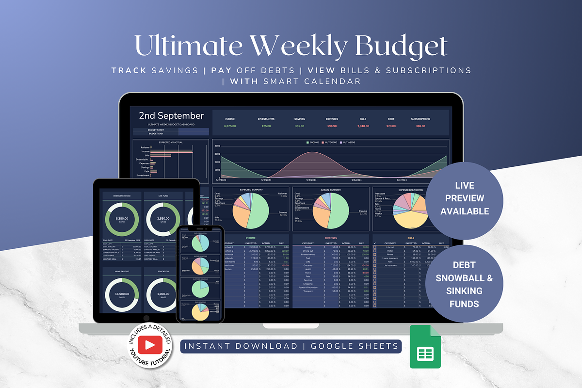 Ultimate Weekly Budget - Darkmode, a Templates & Theme by The Creative Plans co (Photo 1 of 10)