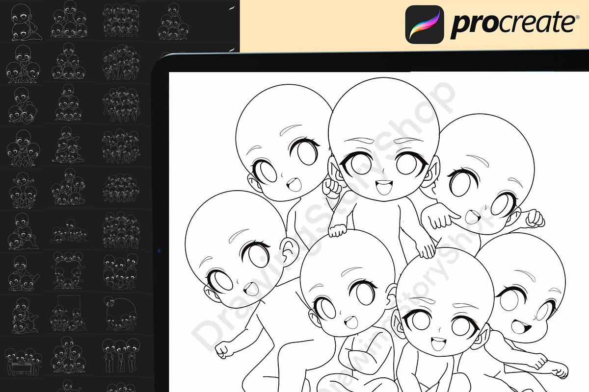 50 Procreate Chibi Base Group Stamps, a Brush Add-On by DrawingStoryShop (Photo 7 of 7)