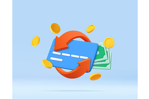3D Credit Card with Money and Arrows, a Finance Illustration by ModVector