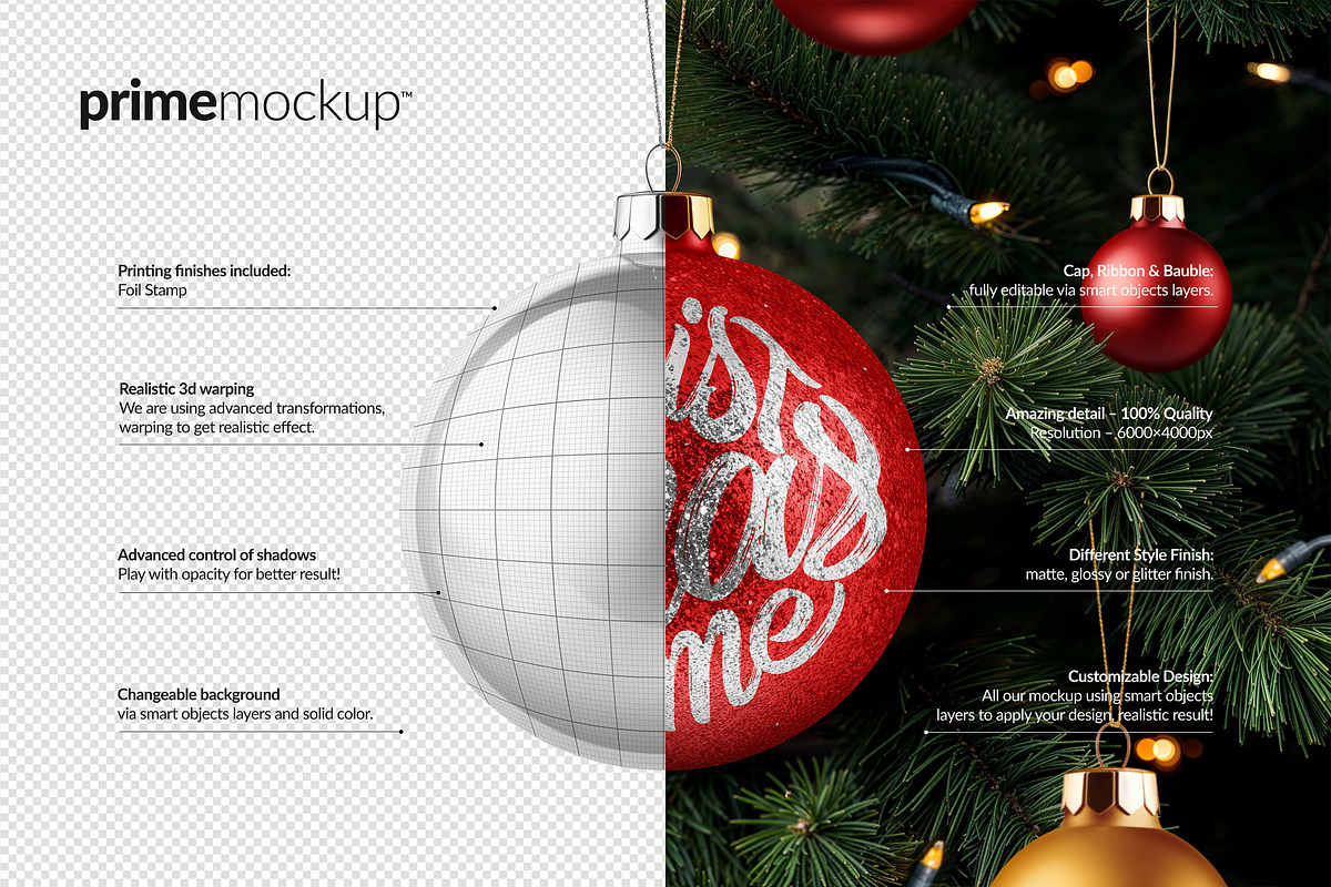 Christmas Ball/Ornament Mockup Scene, a Product Mockup by PrimeMockup (Photo 4 of 10)