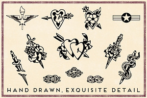 Retro Heart & Dagger Tattoos