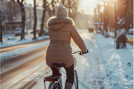 Woman riding bicycle to work on a, a Nature Photo by Lermont51