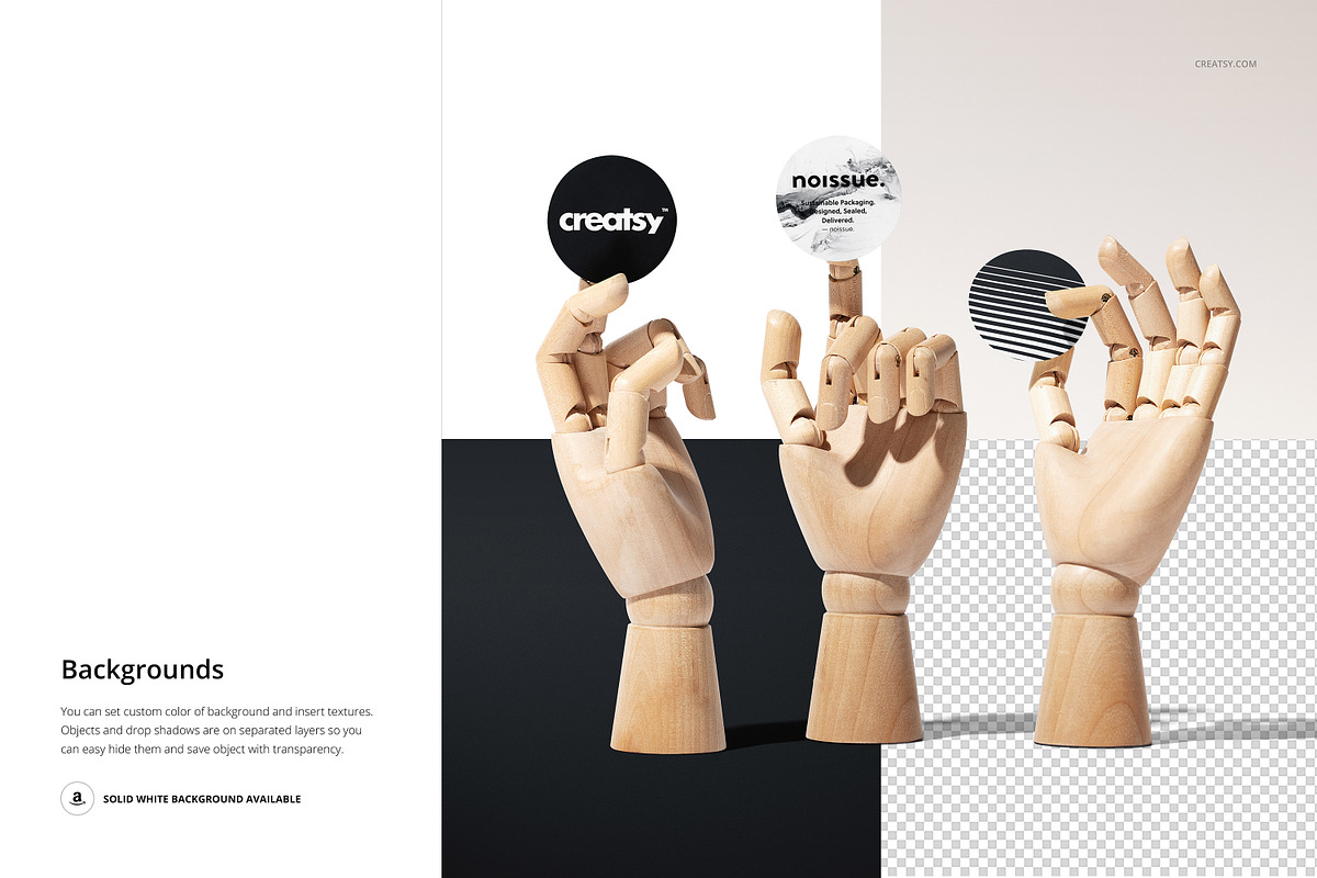 Round Stickers in Wooden Hand Mockup, a Merchandise Mockup by creatsy5 (Photo 4 of 5)