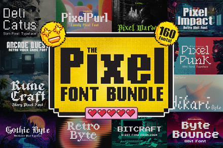 The Pixel Font Bundle (160 Fonts!), a Sans Serif Font by HipFonts