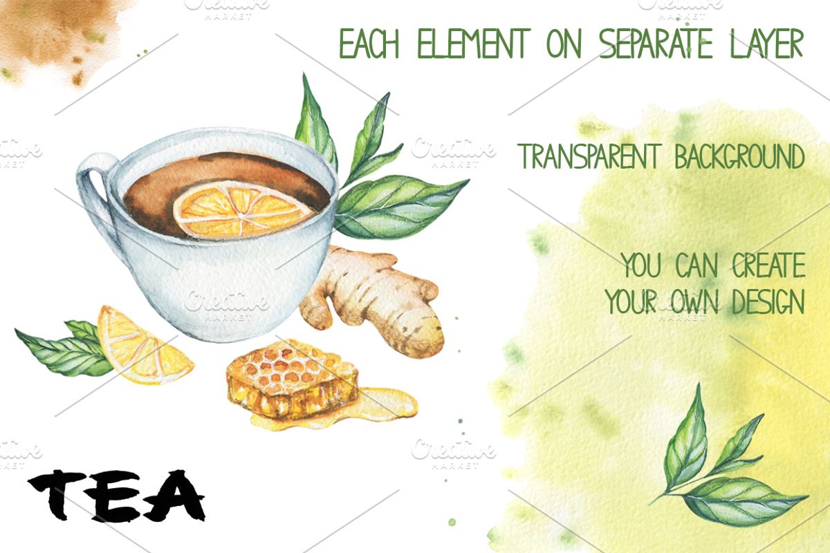 Watercolor Tea Set, a Food Illustration by Imaginasty (Photo 4 of 4)