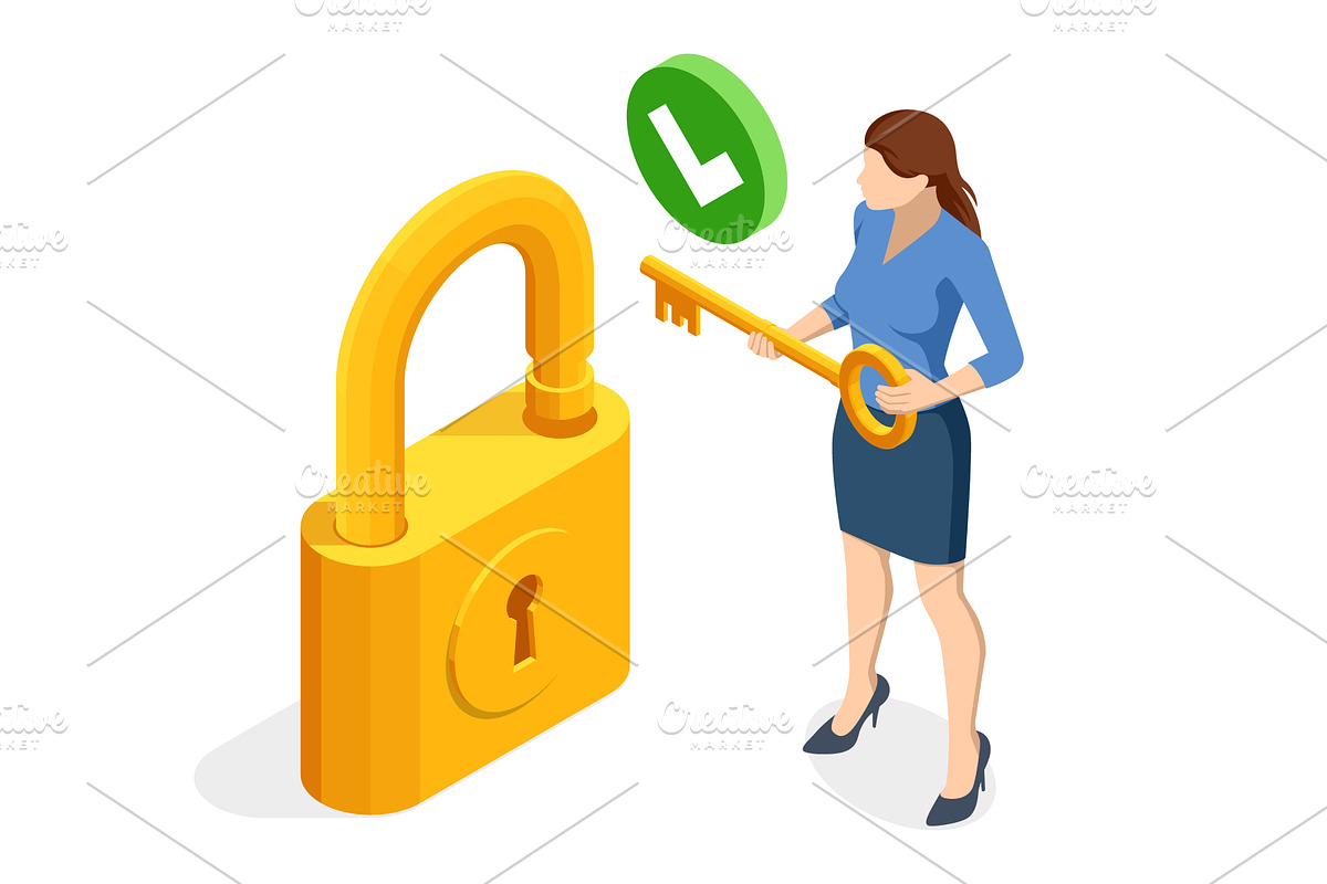 Isometric security concept with, a Person Illustration by Golden Sikorka