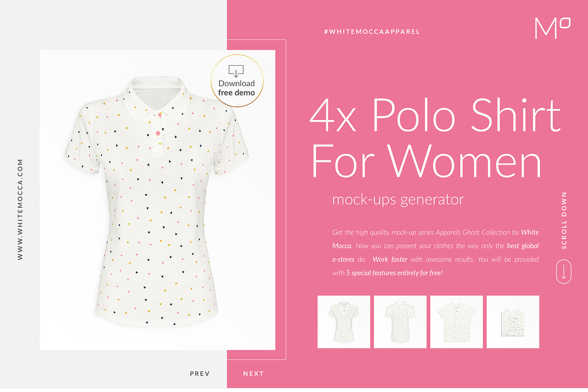 Women Polo Ghost Mock-ups FREE DEMO, a Books & Magazine Mockup by Apparel_Mockups (Photo 1 of 23)
