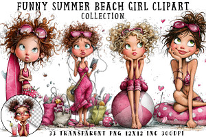 Funny Summer Beach Girl Clipart, an Illustration by OK Design
