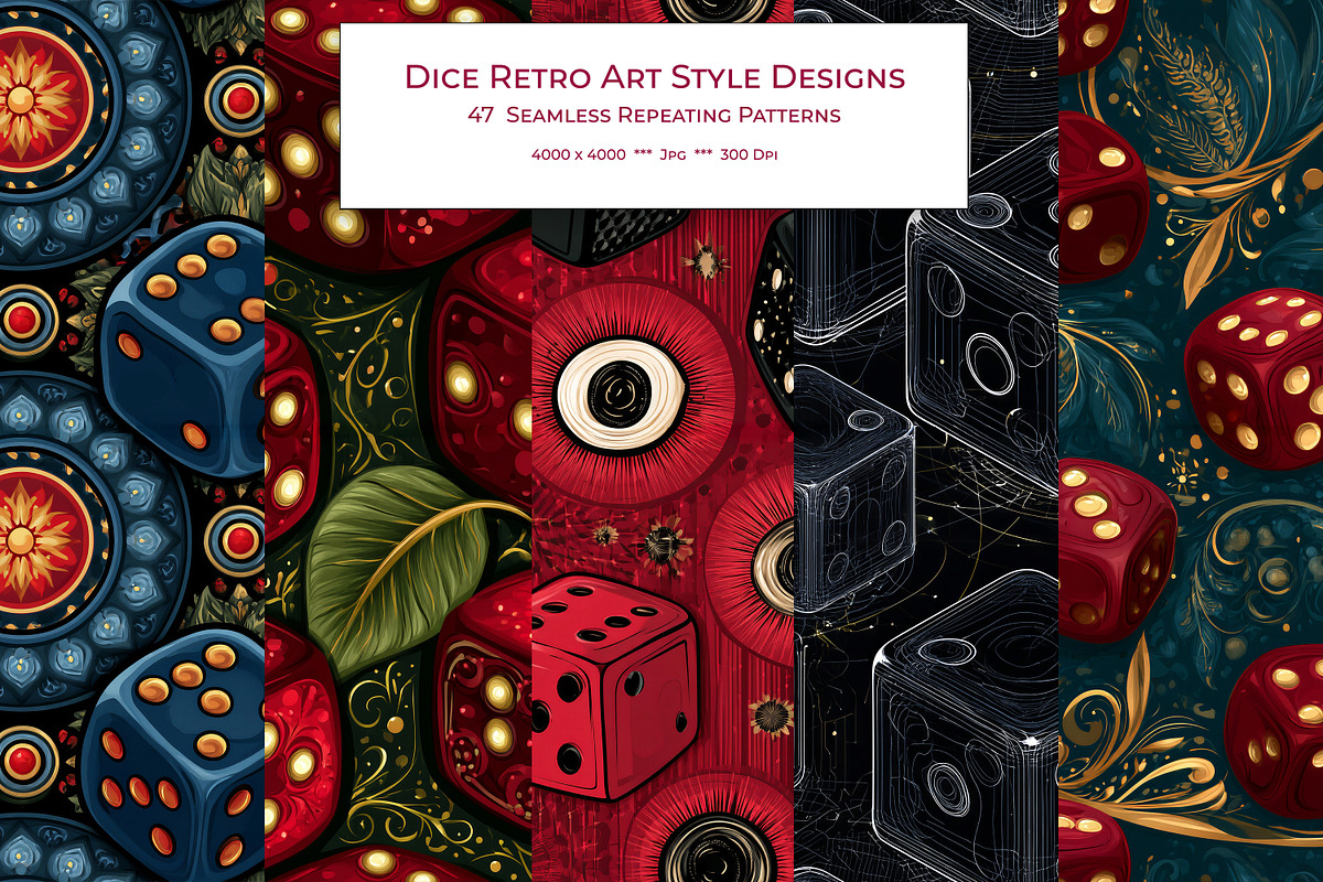 Dice Retro Art Style Patterns, a Pattern Graphic by karenfoleyphoto (Photo 1 of 10)