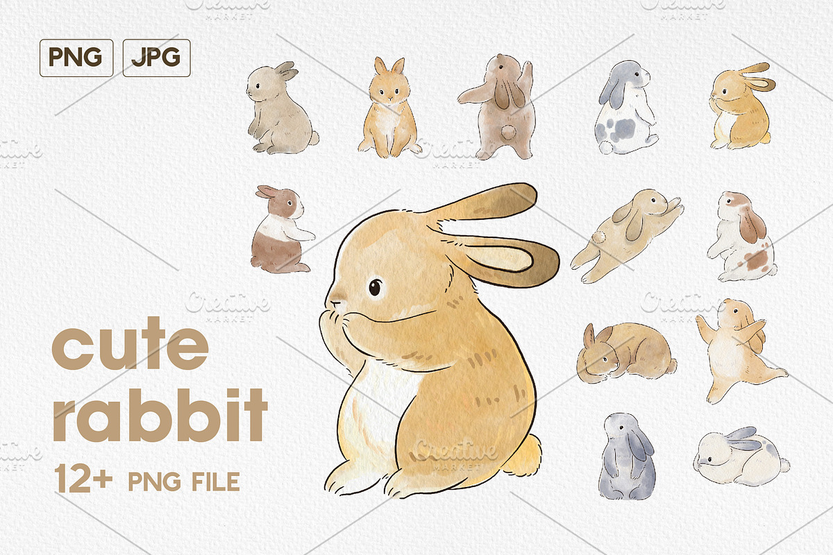 Cute Rabbit Illustration Pack, an Object Graphic by Sinando Studio (Photo 1 of 2)