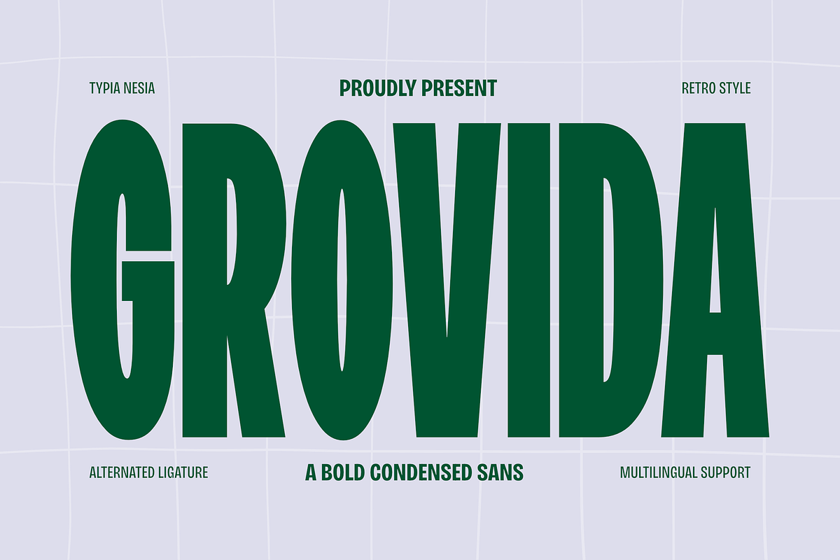 Grovida - Retro Bold Condensed Sans, a Sans Serif Font by Typia Nesia (Photo 1 of 12)