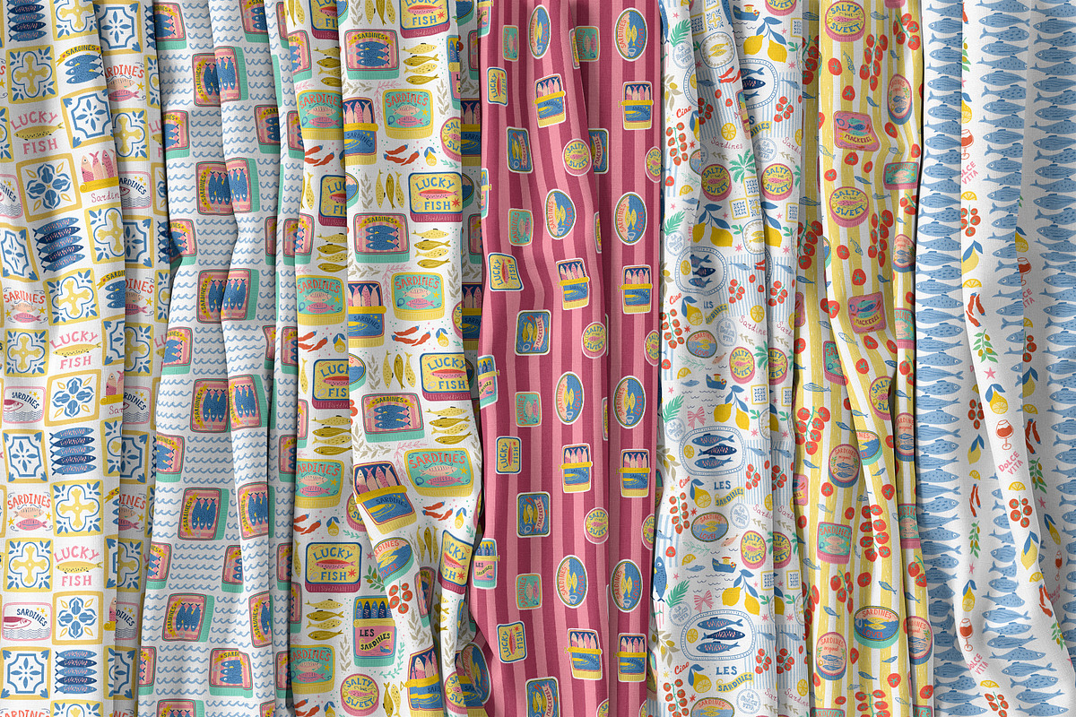 Mediterranean food Sardine patterns, a Pattern Graphic by Tani Kuzminka (Photo 17 of 25)