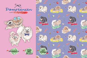 Pomeranian Clipart Digital Paper