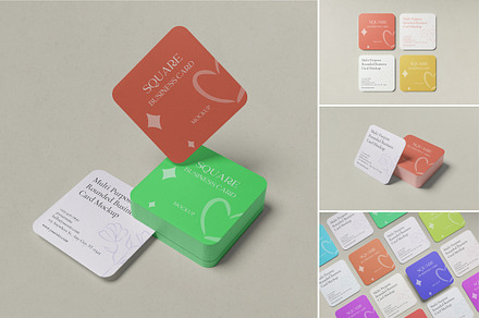 Rounded Square Business Cards Mockup, a Mockup by Pexelyou