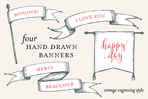 4 Hand Drawn Banners