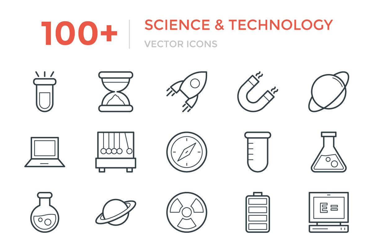 100+ Science and Technology Icons, an Outline Icon by Vectors Market (Photo 1 of 3)