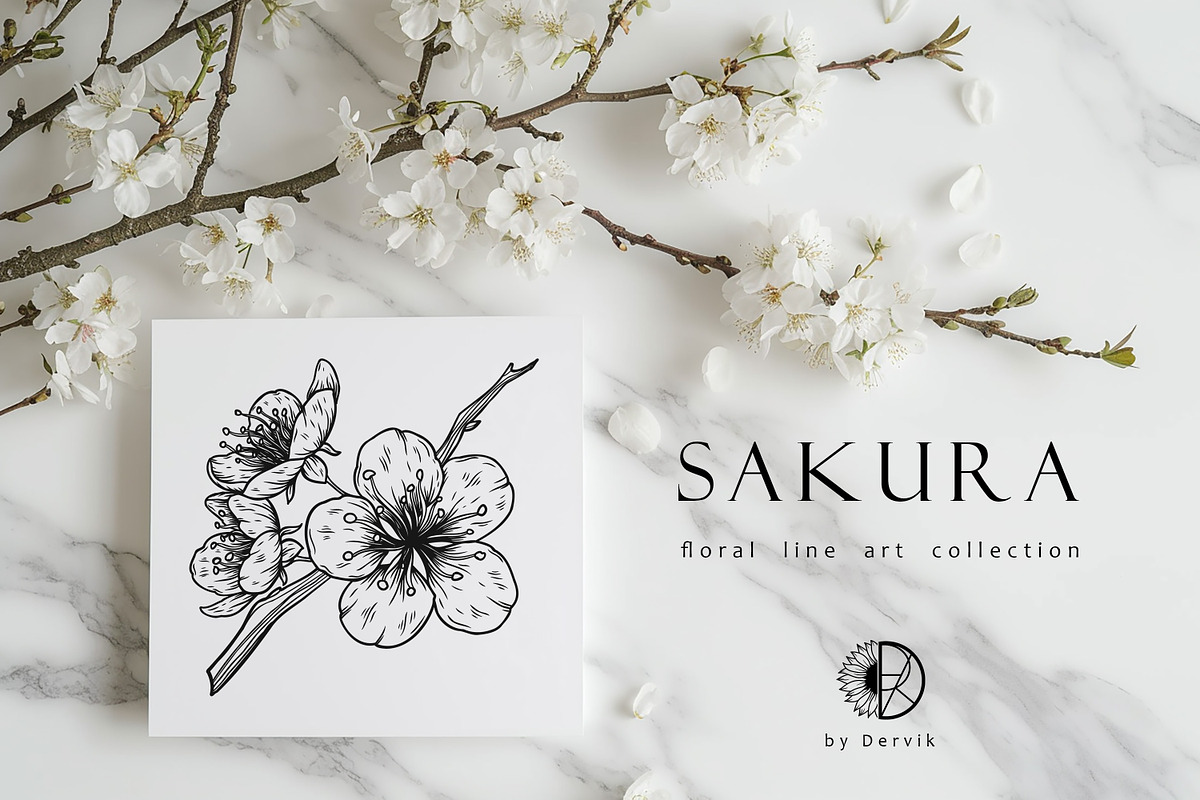 Sakura Flowers Line Art SVG, an Object Graphic by Dervik Art Store (Photo 5 of 9)