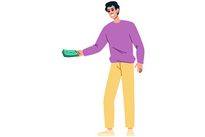 Young man giving money and smiling, a Finance Illustration by pikepicture