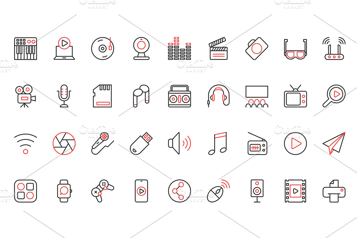 Multimedia content equipment icons, an Object Illustration by Lemberg Vector