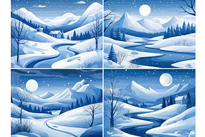 Snowy winter landscape cartoon, an Illustration by Onyx