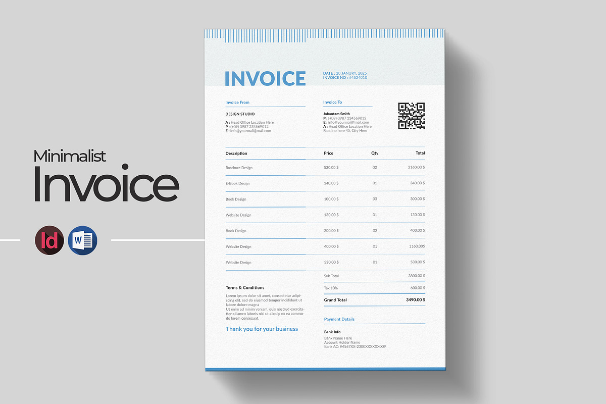 Clean Invoice Template | Word, a Stationery Template by HiveArts (Photo 1 of 2)