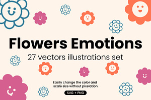 Flower Emotions – 27 Clipart Icons, an Emoji Icon by Berrychou Studio