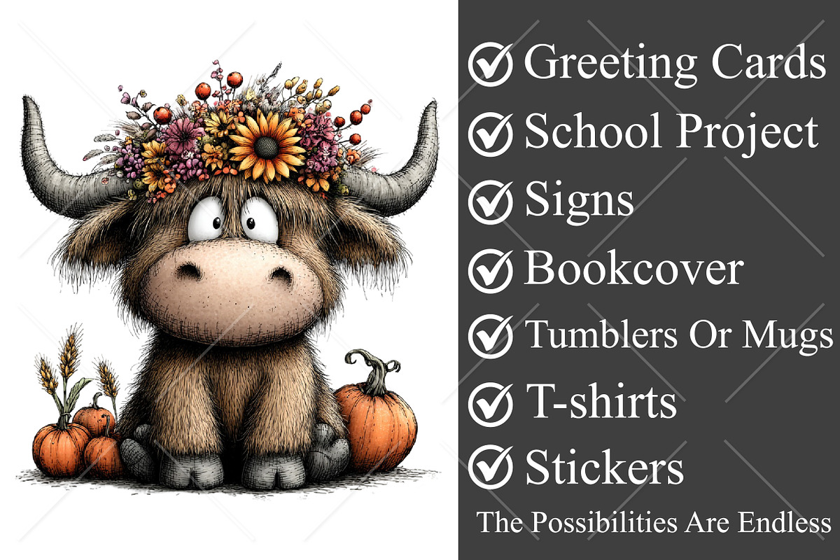 Whimsical Autumn Highland Cow PNG, a Seasonal Illustration by Canvas Craft (Photo 3 of 10)