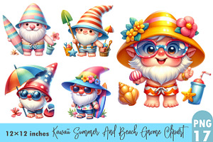 Kawaii Summer & Beach Gnome Clipart., a Graphic by CitraGraphics