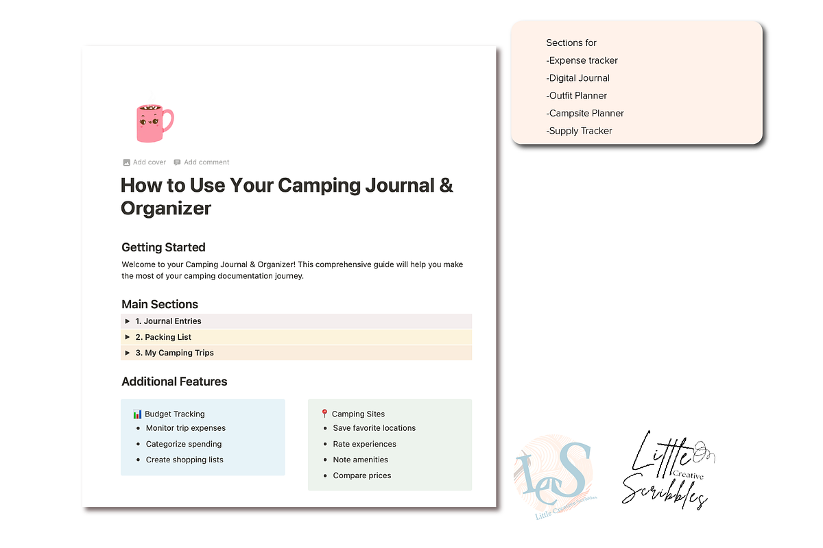 Digital Camping Journal & Organizer, a Websites & App Template by Little Creative Scribbles (Photo 2 of 8)