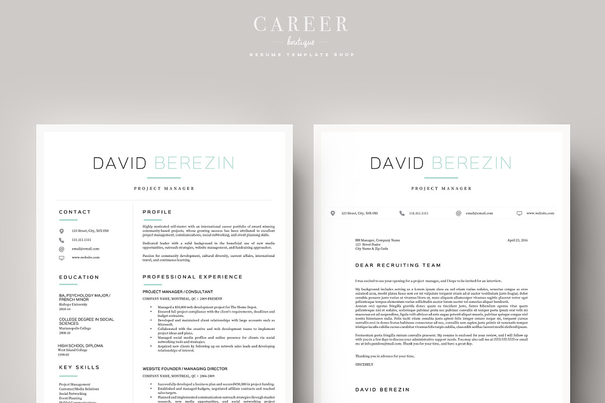Modern resume & CoverLetter Template, a Resume Template by careerboutique (Photo 3 of 6)
