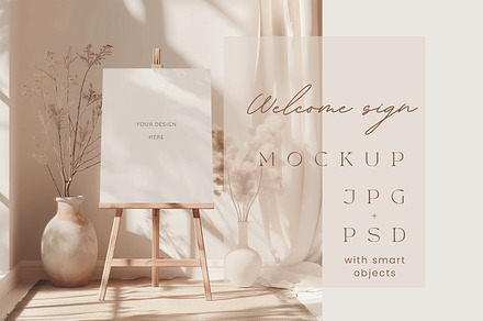 Boho Easel welcome sign mockup, a Product Mockup by Jermolina Mockups