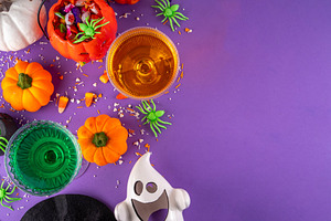 High colored bright Halloween greeting card background, Hallowee