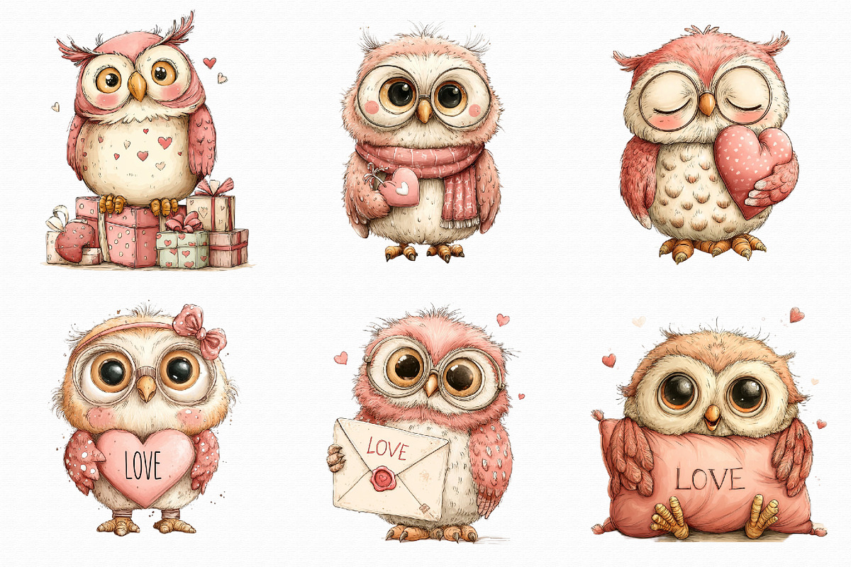 Whimsical Valentine Owl Clipart, an Illustration by Libby Wishes (Photo 4 of 7)