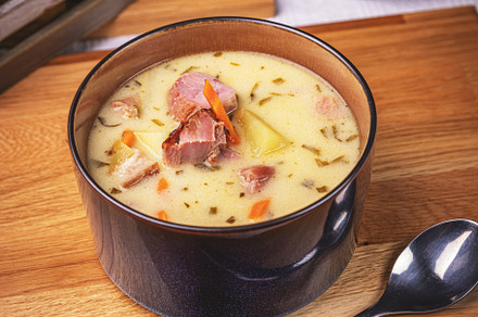 Potato soup with smoked pork meat, a Photo by Grafvision photography