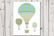 Vintage Hot Air Balloons Blue, a Decorative Illustration by Talent Supplies (Thumbnail 1 of 2)