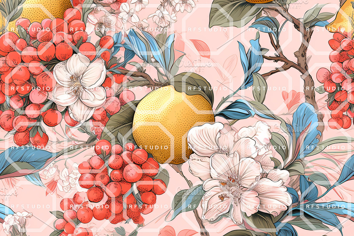 CHINOISERIE FRUITS Seamless Patterns, a Texture Illustration by RefinedFantasyStudio (Photo 8 of 9)