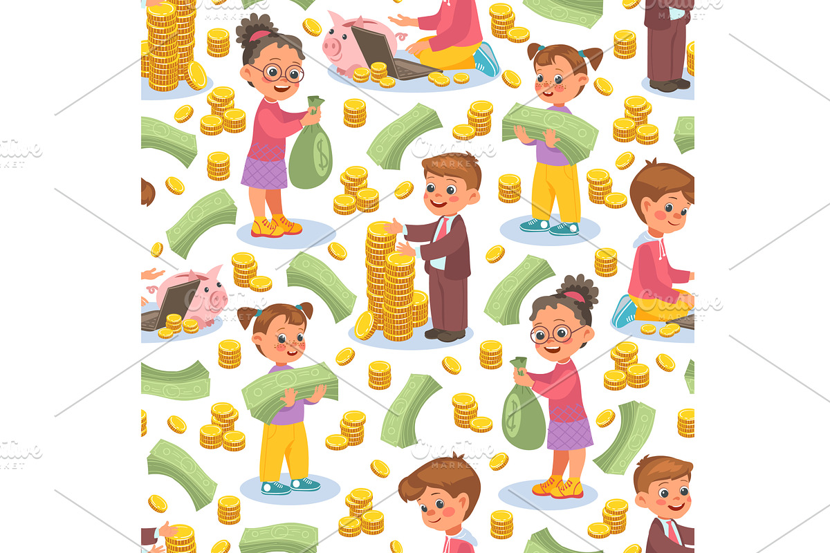 Little girls and boys play with gold, a Finance Illustration by Vectorbuum