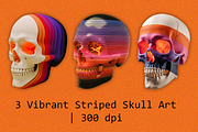 3 Vibrant Striped Skull Art, an Object Illustration by StockVerse Creative (Thumbnail 1 of 4)