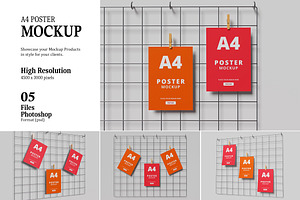 A4 poster mockup wire grid, an Advertising Mockup by AndikaGraphic