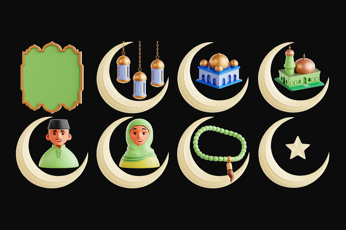 Ramadan Crescent 3D Icon Set, an Object 3D Model by Eklip Studio (Photo 2 of 3)
