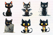 Spooky Black Cat Clipart, an Illustration by CreationArt (Thumbnail 4 of 6)