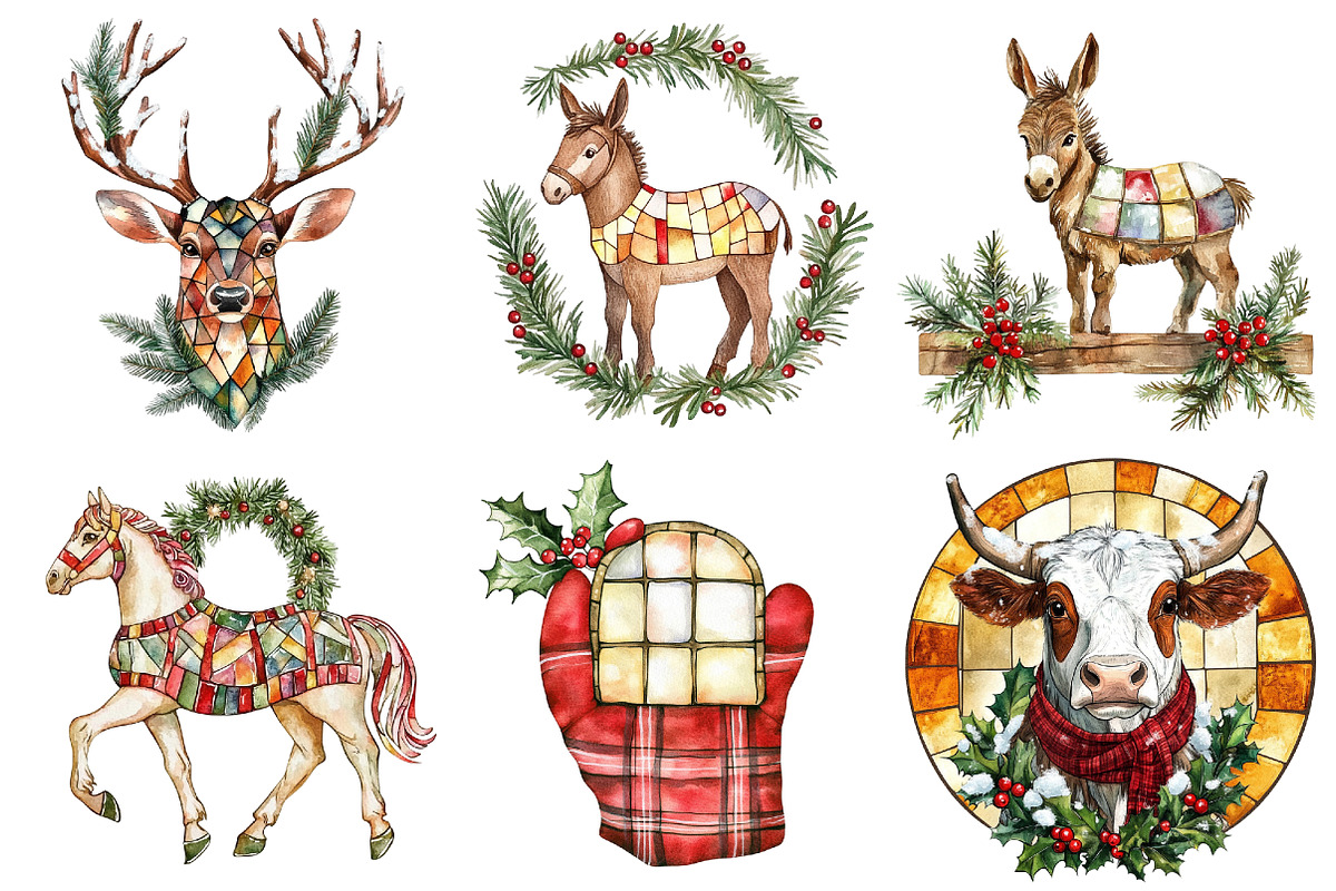 Farmhouse Christmas Stained Glass, a Seasonal Illustration by CitraGraphics (Photo 9 of 10)