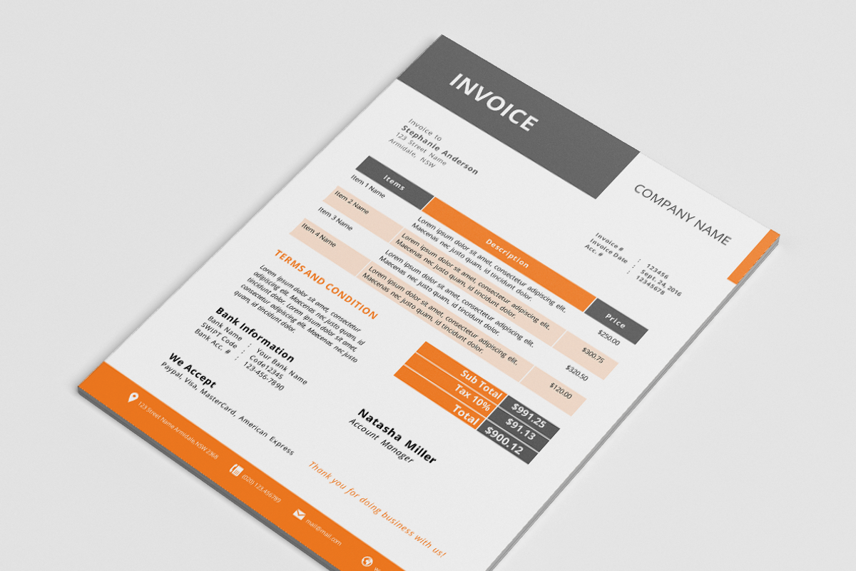 Modern corporate MS Word invoice, a Stationery Template by Inkpower