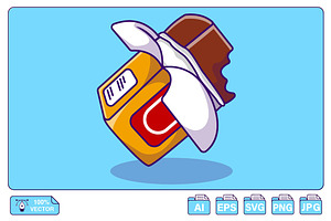 Chocolate Bar Bite Cartoon, a Food Illustration by Artstorystudio