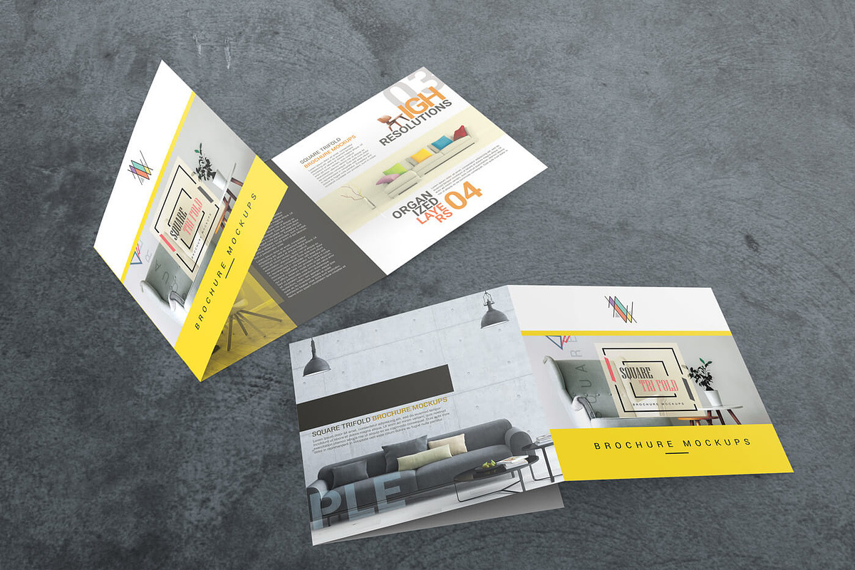 Square Trifold Brochure Mockups, a Mockup by Vectogravic Design