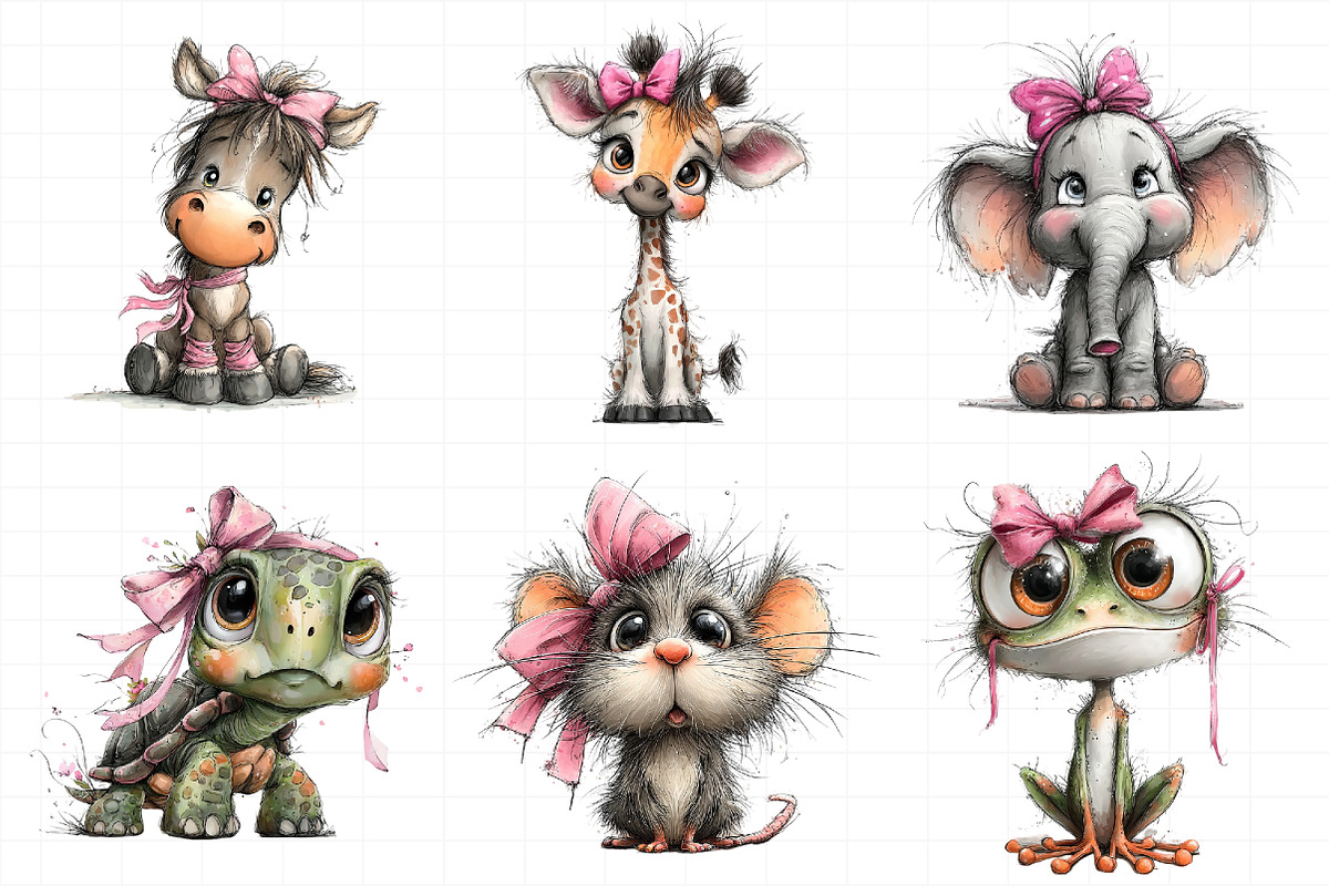 Animals with Pink Bow Clipart PNG, an Illustration by Daily.Designs (Photo 4 of 7)