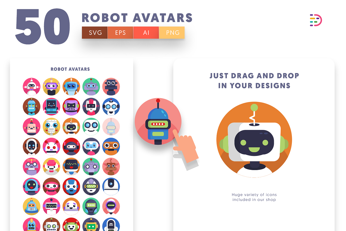 50 Cartoon Robot Avatar Icons Set, an Outline Icon by Dighital (Photo 5 of 10)