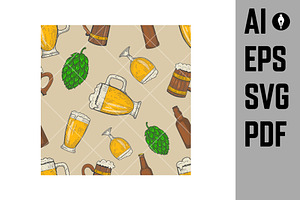 Seamless pattern with beer mugs, a Pattern Graphic by Vectorhight